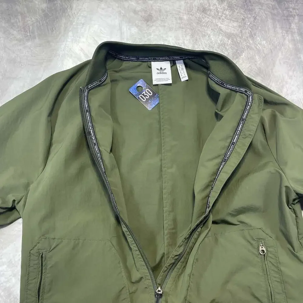 Adidas Originals Men's Green Bomber Jacket with Tape Logo Size M